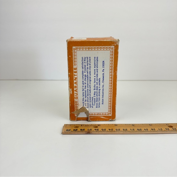 Vtg Untested Action Brand 1974 Frosted 3 Way Bulb Brass Base w Box Prop Movie TV - Picture 4 of 15